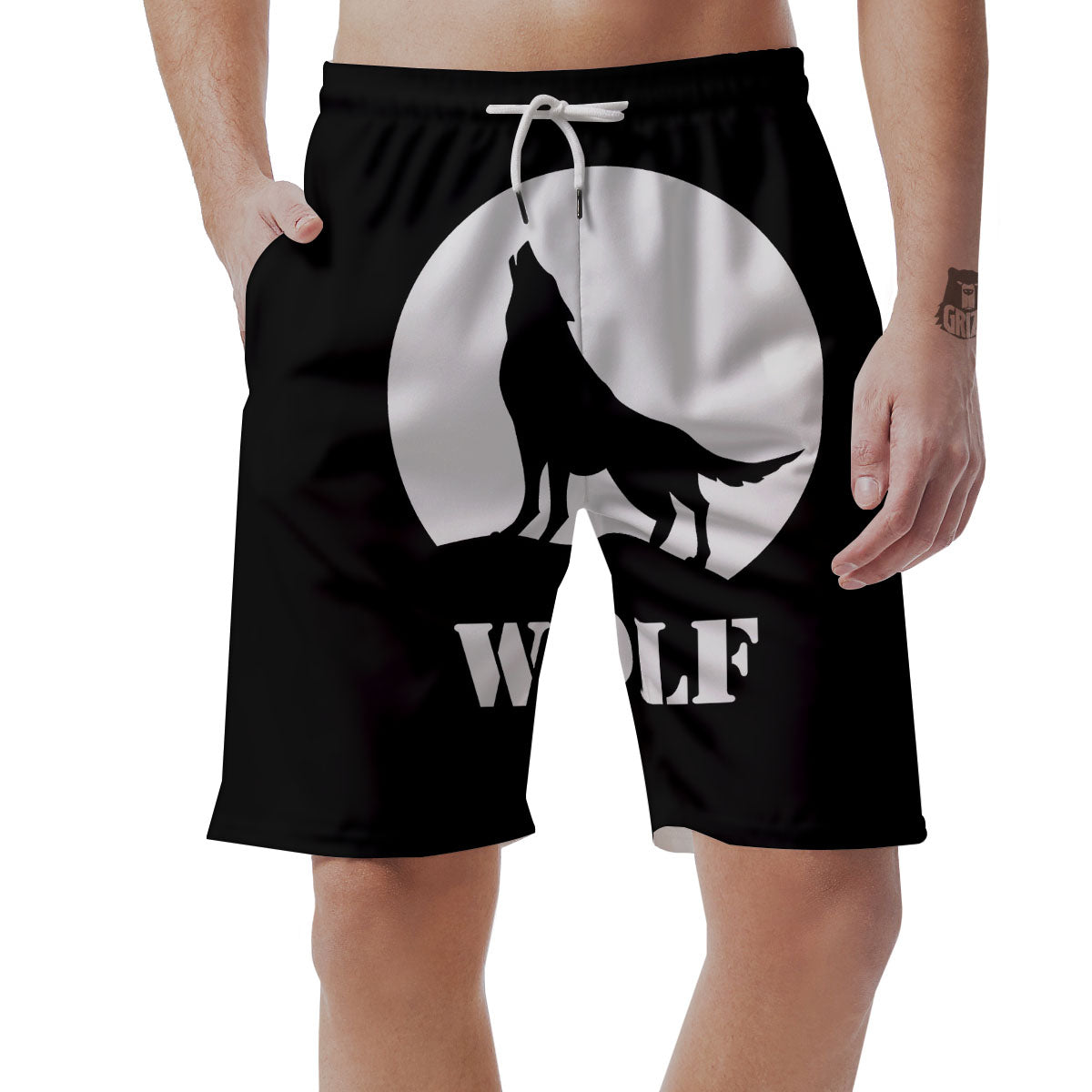 Wolf Howling Monochrome Print Men's Shorts-grizzshop