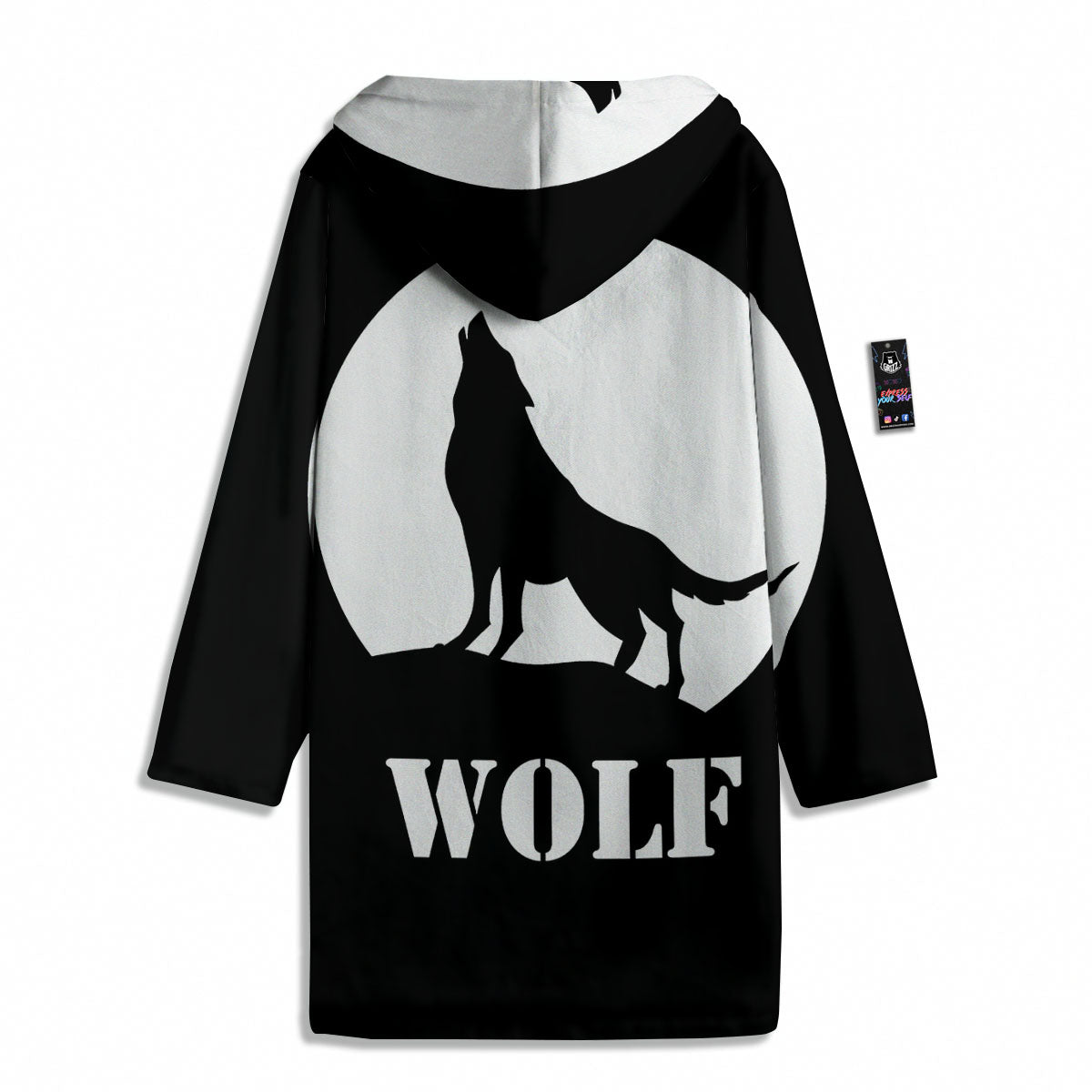 Wolf Howling Monochrome Print Men's Windbreaker Jacket-grizzshop