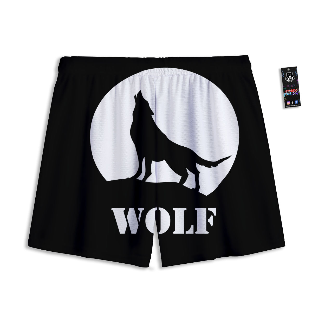 Wolf Howling Monochrome Print Mesh Shorts