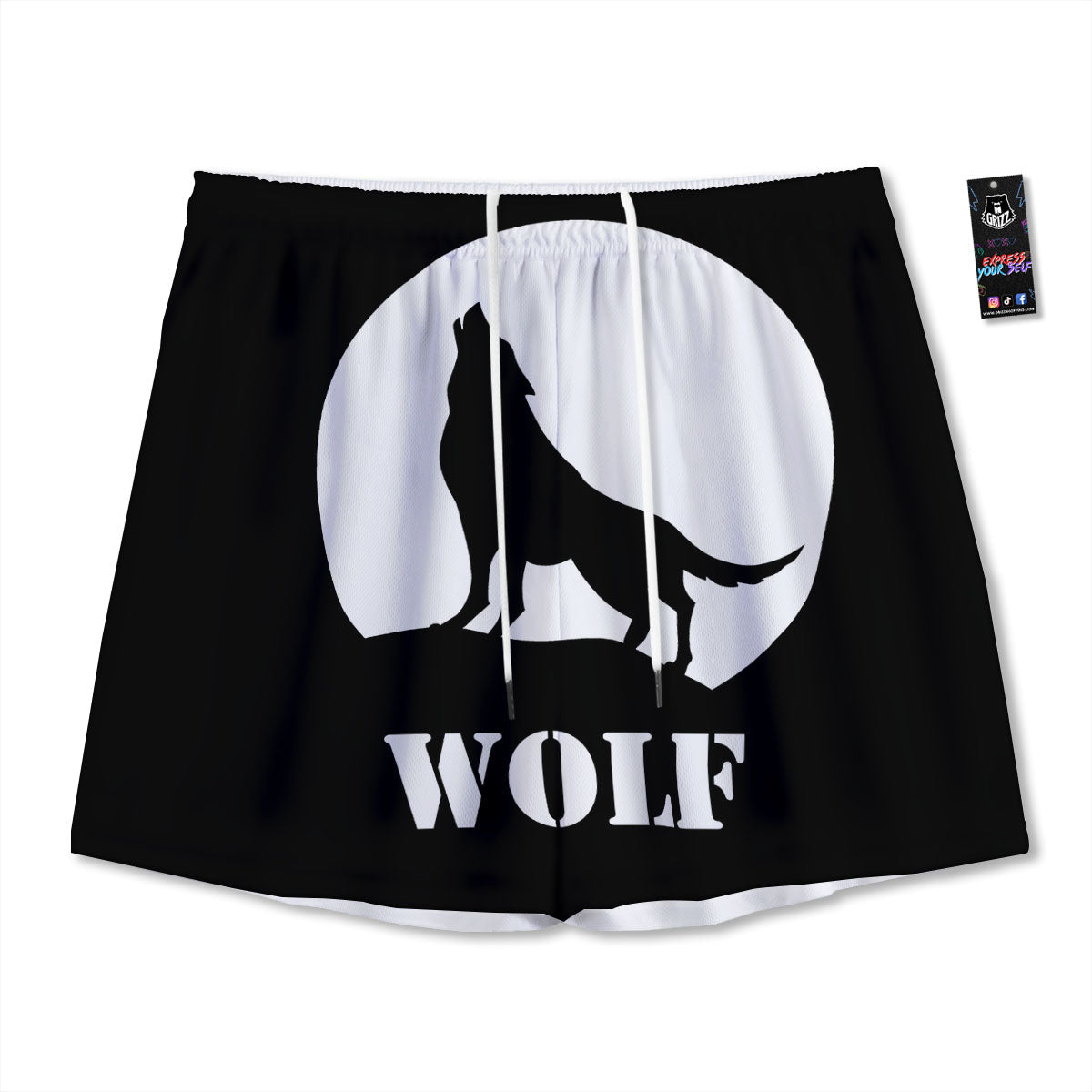 Wolf Howling Monochrome Print Mesh Shorts