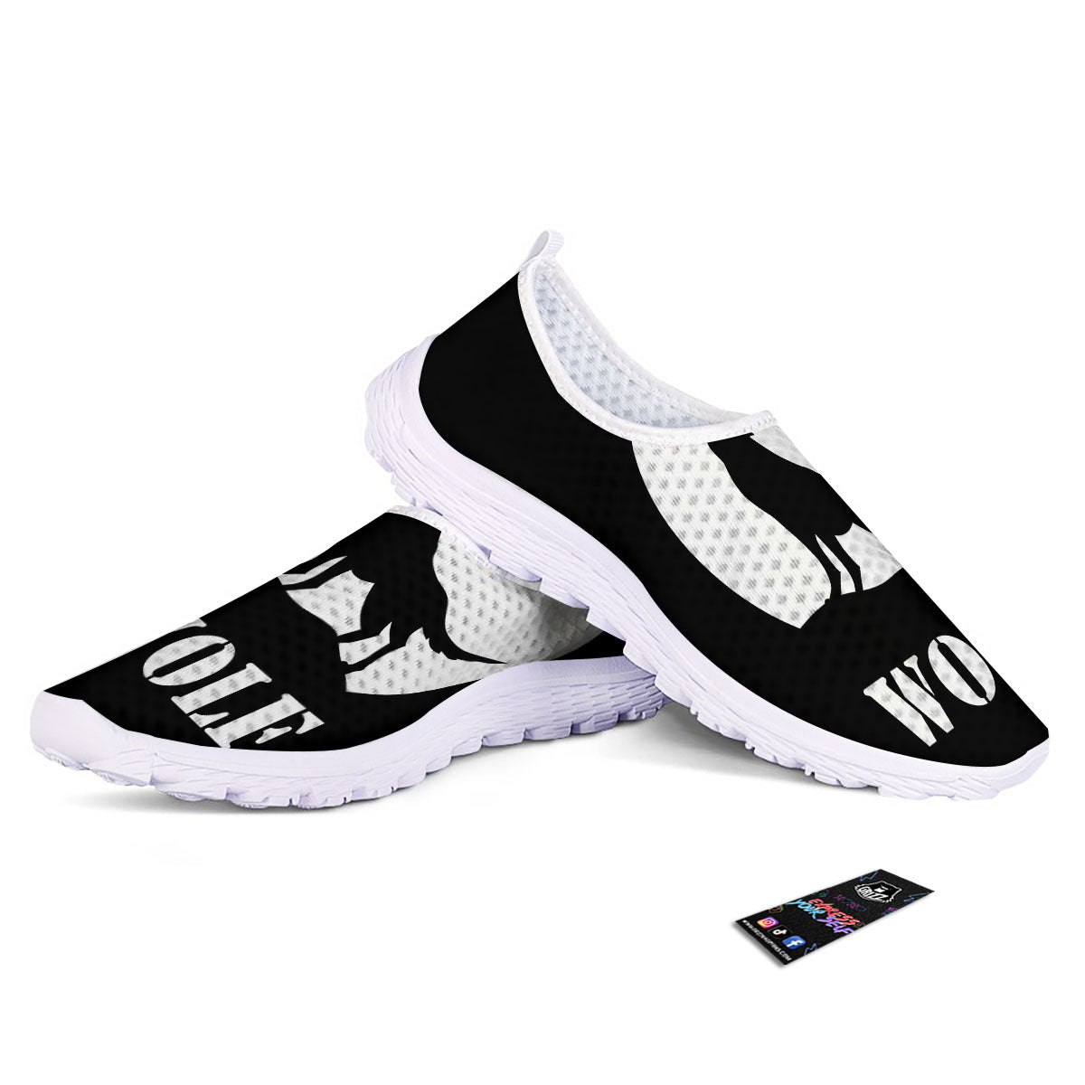 Wolf Howling Monochrome Print Nurse Shoes-grizzshop