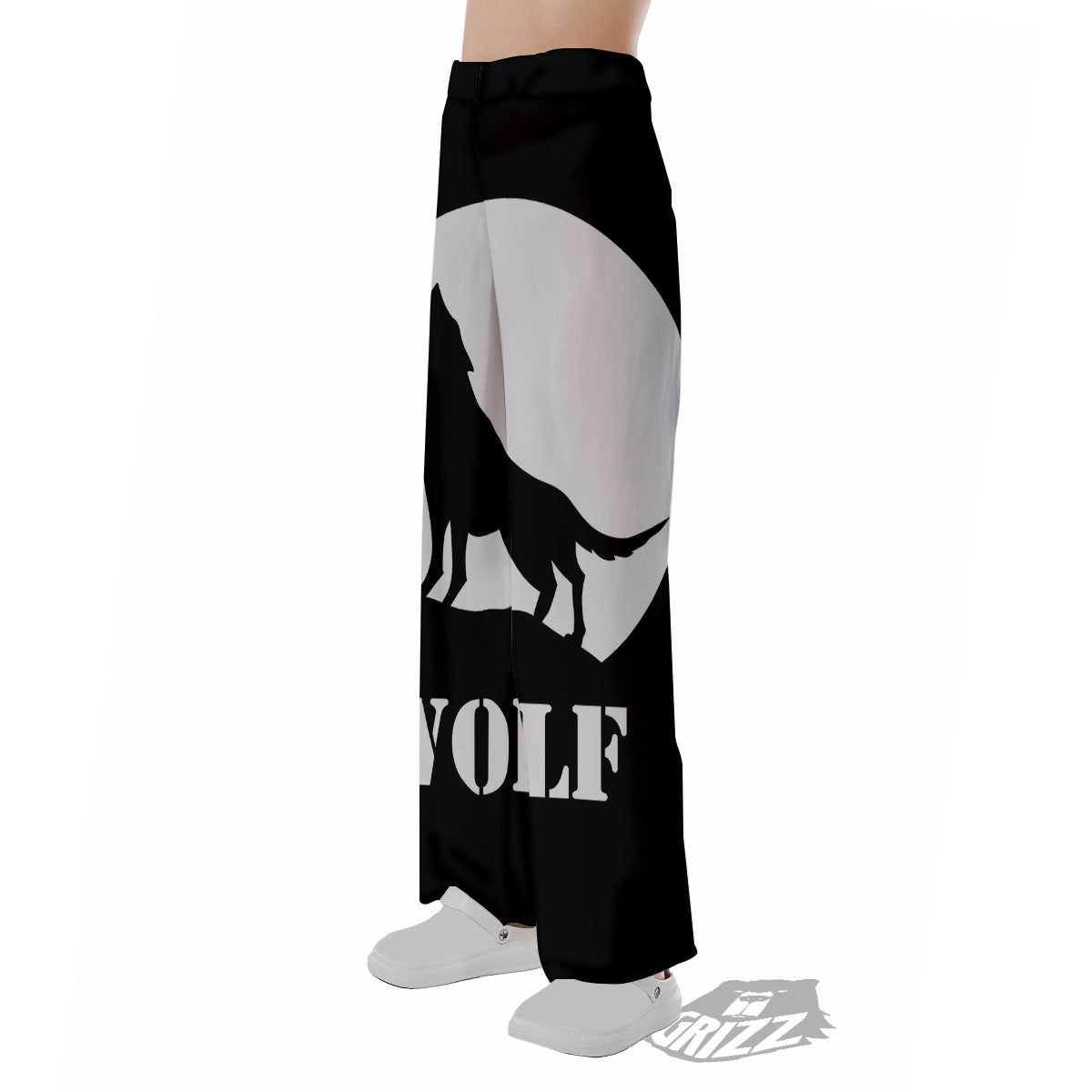 Wolf Howling Monochrome Print Pajama Pants-grizzshop