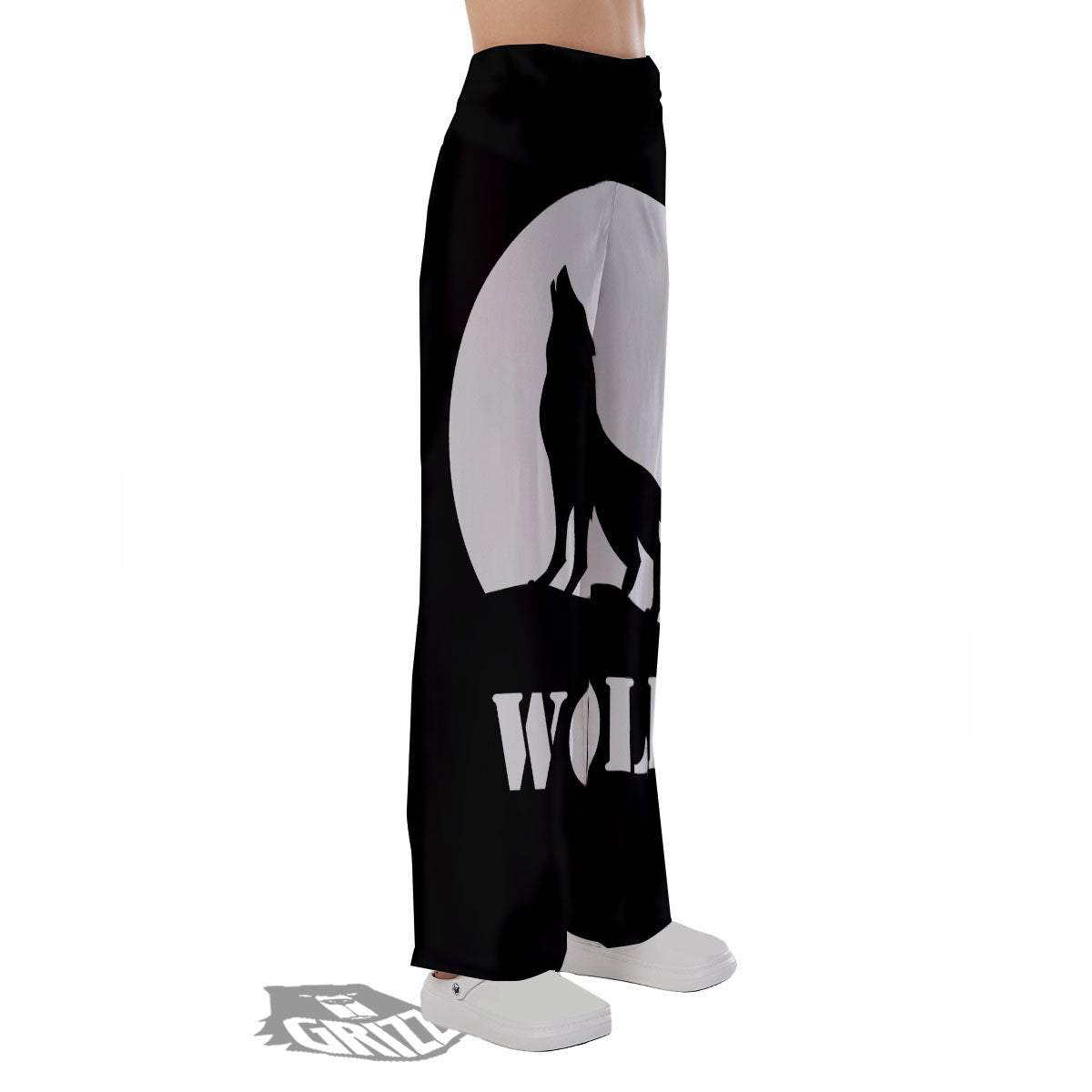 Wolf Howling Monochrome Print Pajama Pants-grizzshop