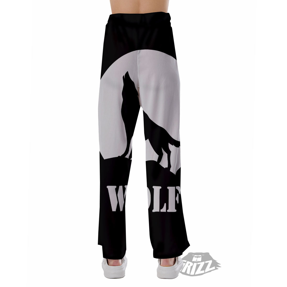 Wolf Howling Monochrome Print Pajama Pants-grizzshop