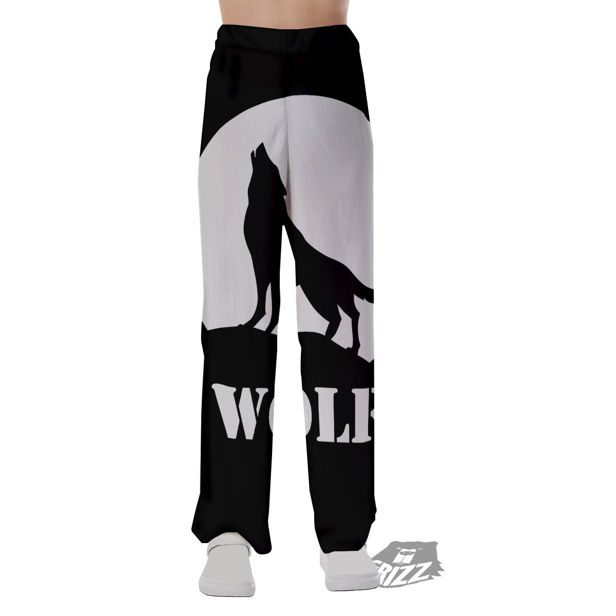 Wolf Howling Monochrome Print Pajama Pants-grizzshop
