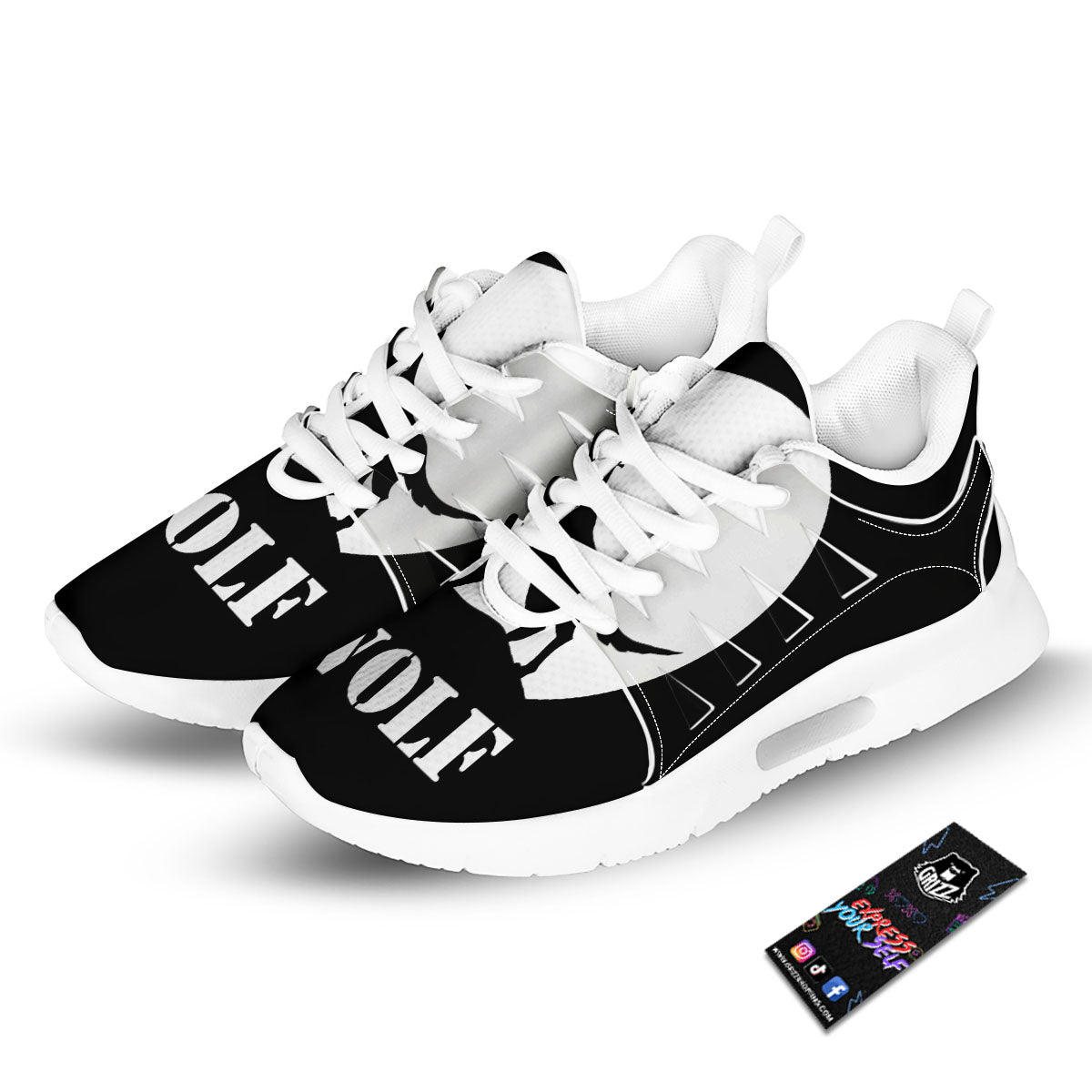 Wolf Howling Monochrome Print Tennis Shoes-grizzshop