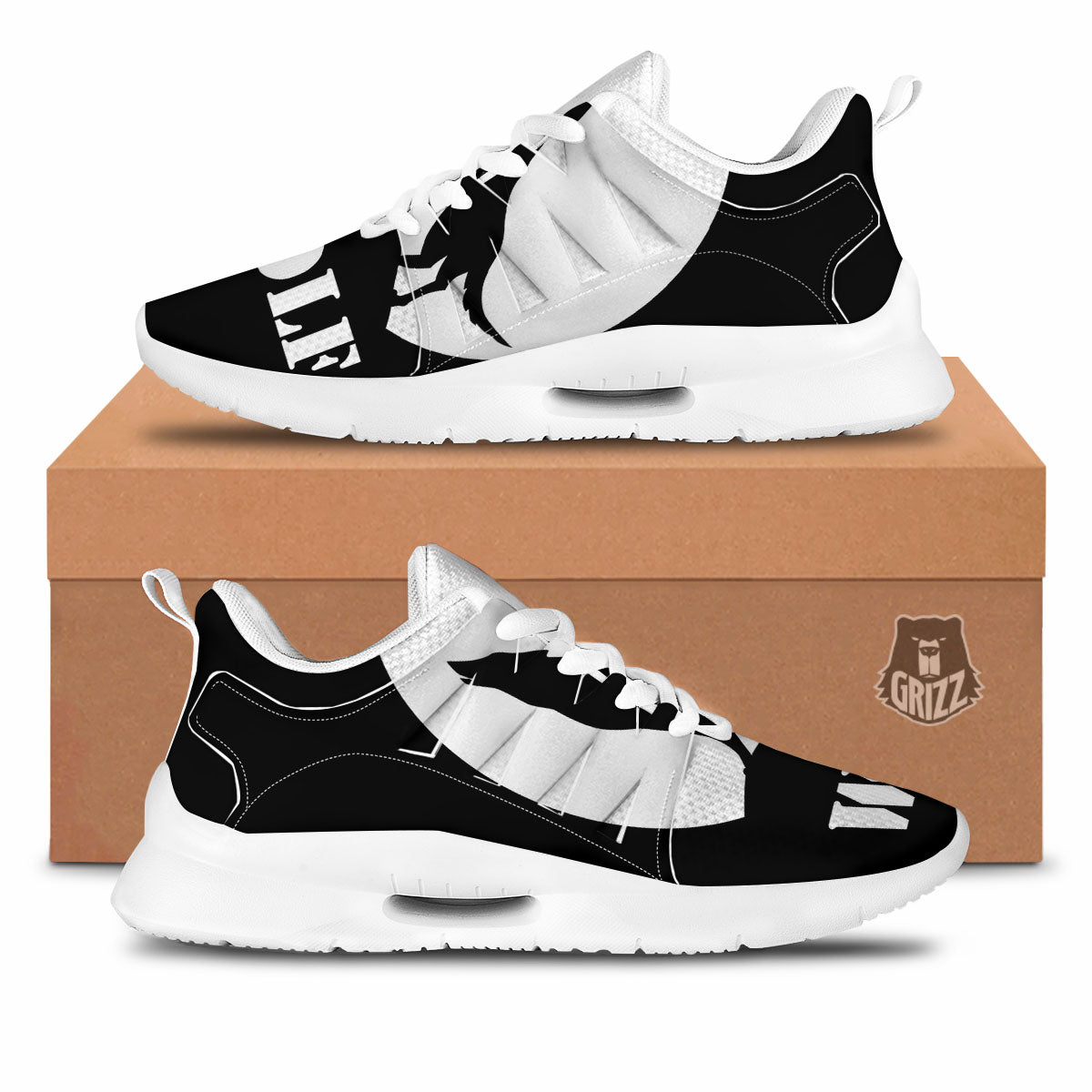 Wolf Howling Monochrome Print Tennis Shoes-grizzshop