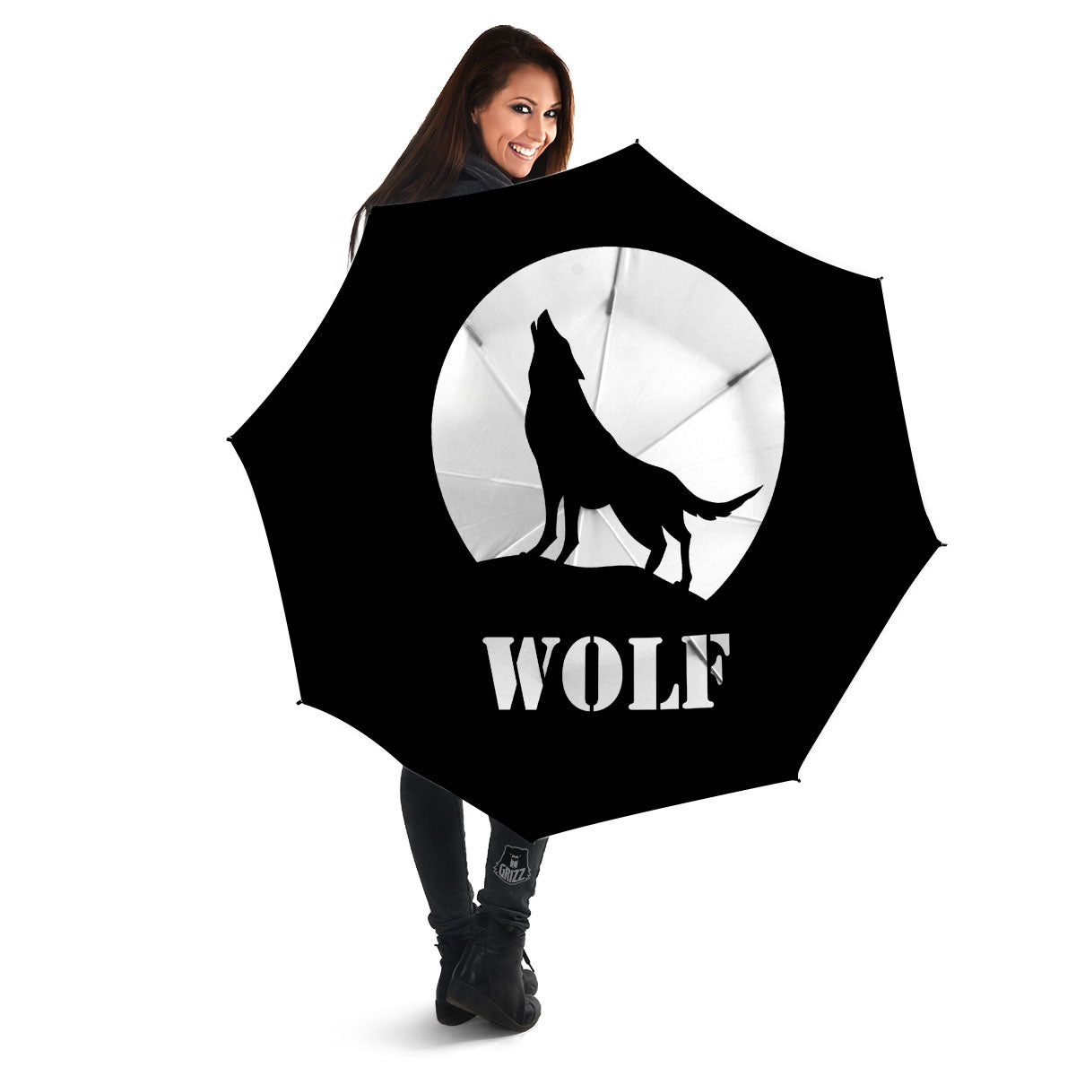 Wolf Howling Monochrome Print Umbrella-grizzshop