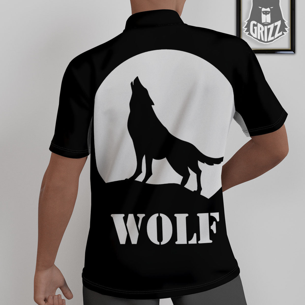 Wolf Howling Monochrome Print Untucked Shirts-grizzshop