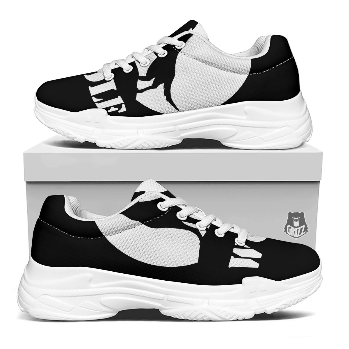 Wolf Howling Monochrome Print White Chunky Shoes-grizzshop