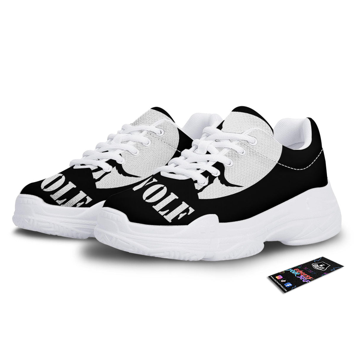 Wolf Howling Monochrome Print White Chunky Shoes-grizzshop