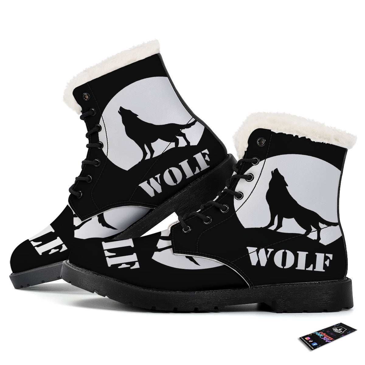 Wolf Howling Monochrome Print Winter Boots-grizzshop