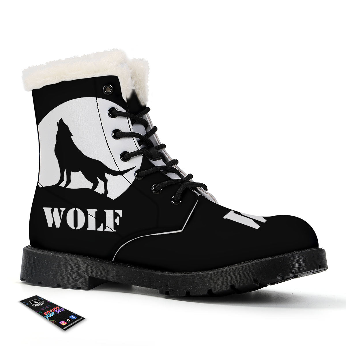 Wolf Howling Monochrome Print Winter Boots-grizzshop