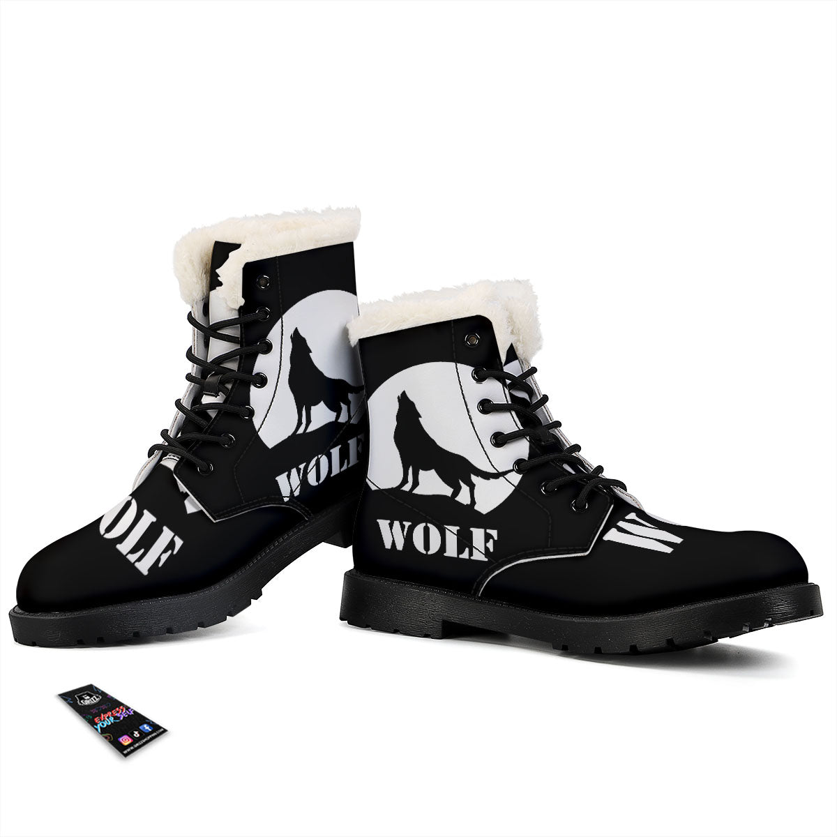 Wolf Howling Monochrome Print Winter Boots-grizzshop