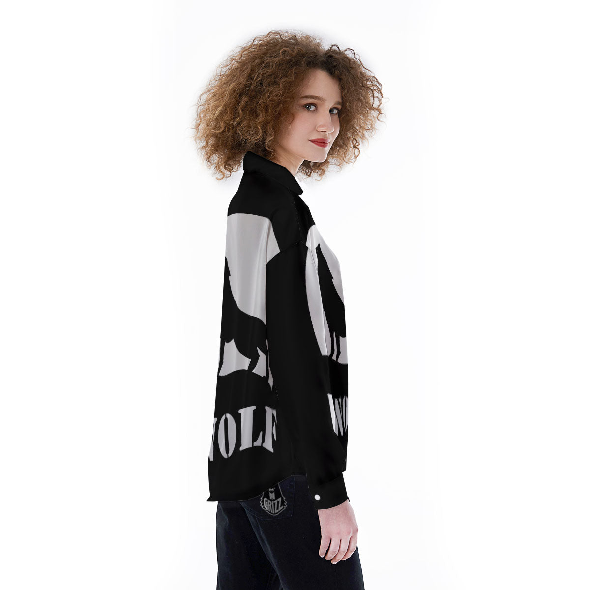 Wolf Howling Monochrome Print Women's Long Sleeve Shirts-grizzshop