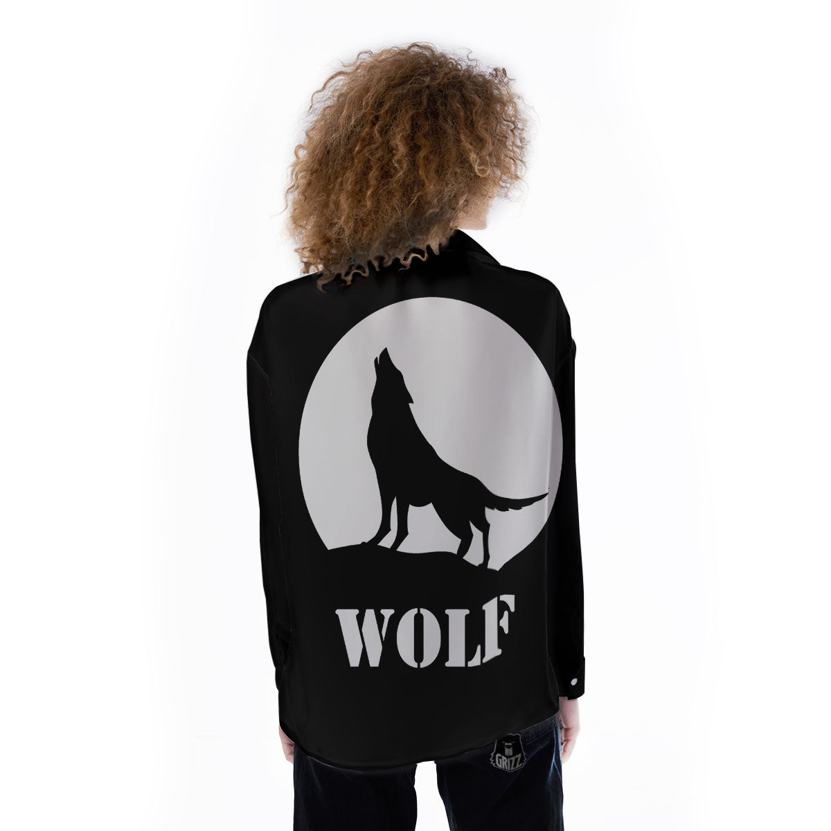 Wolf Howling Monochrome Print Women's Long Sleeve Shirts-grizzshop