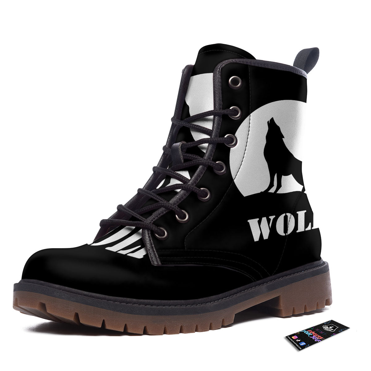 Wolf Howling Monochrome Print Work Boots-grizzshop