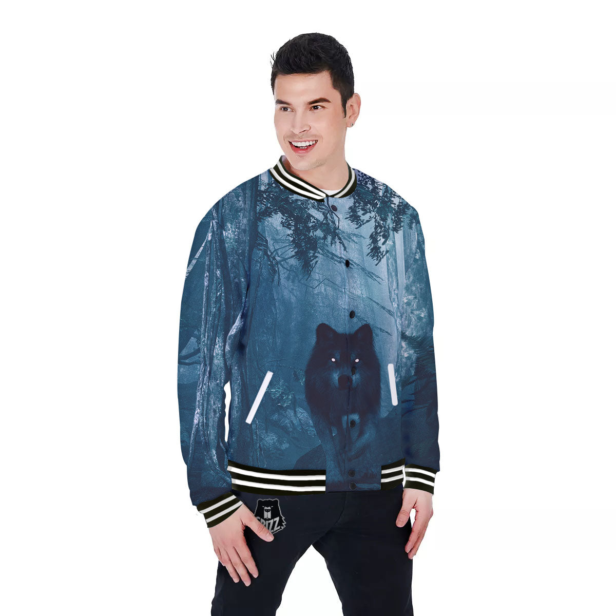 Wolf Jungle Print Baseball Jacket-grizzshop