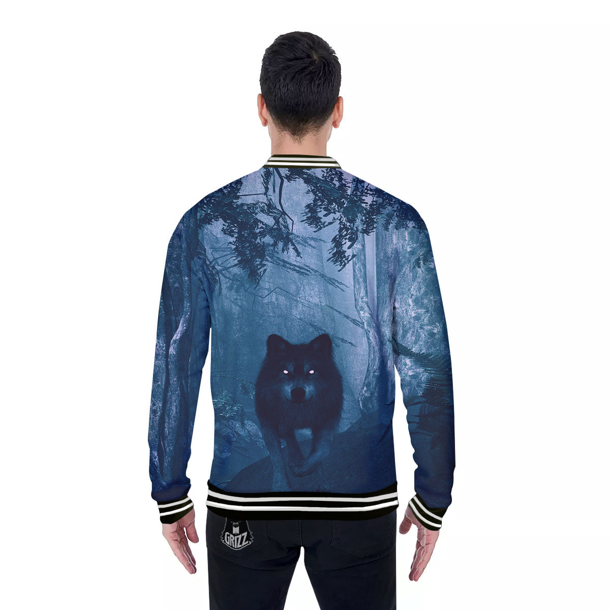 Wolf Jungle Print Baseball Jacket-grizzshop