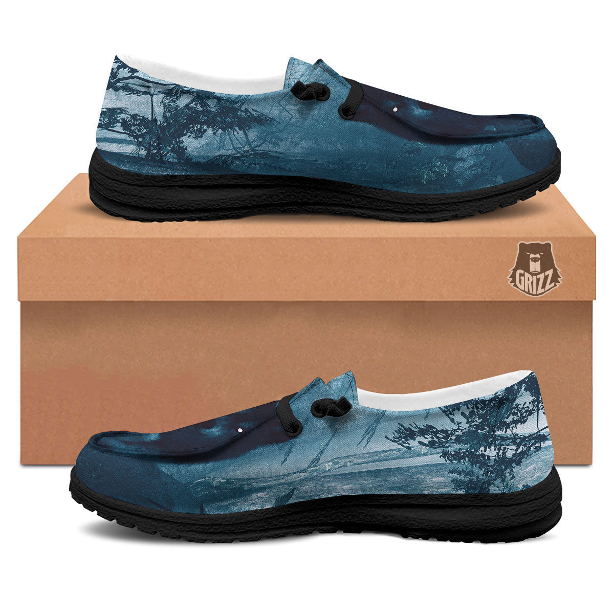Wolf Jungle Print Black Loafers-grizzshop