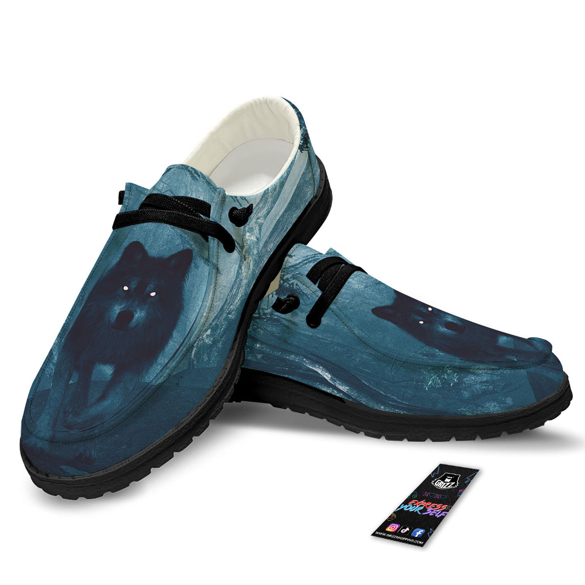 Wolf Jungle Print Black Loafers-grizzshop