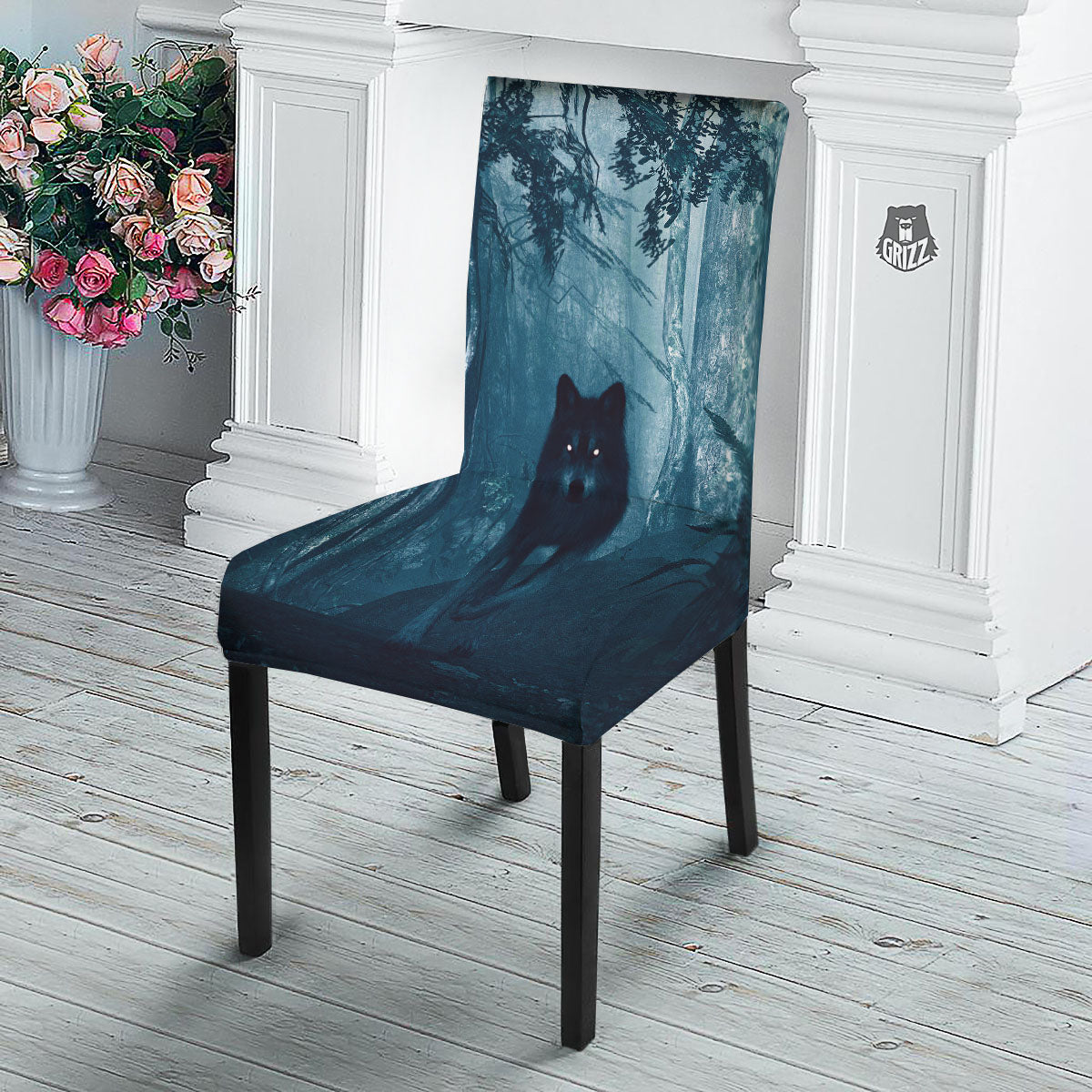 Wolf Jungle Print Dining Chair Slipcover-grizzshop