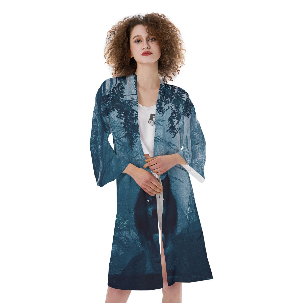 Wolf Jungle Print Kimono-grizzshop