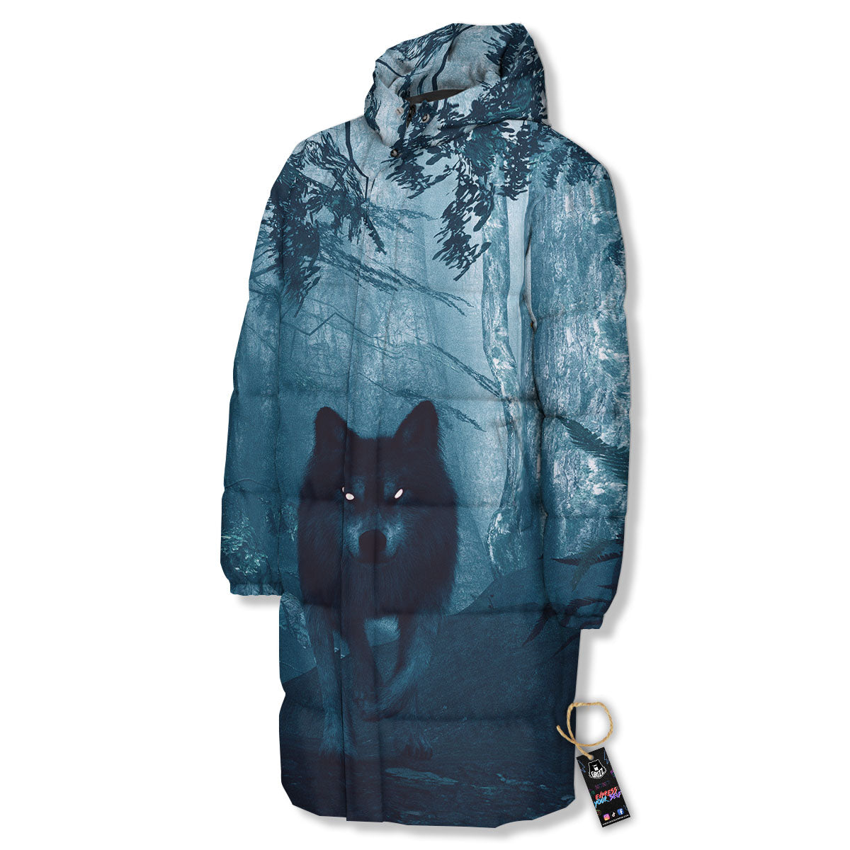 Wolf Jungle Print Long Down Jacket-grizzshop