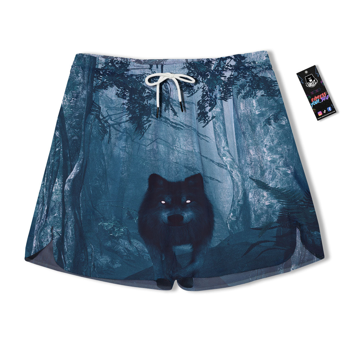 Wolf Jungle Print Men's Running Shorts-grizzshop