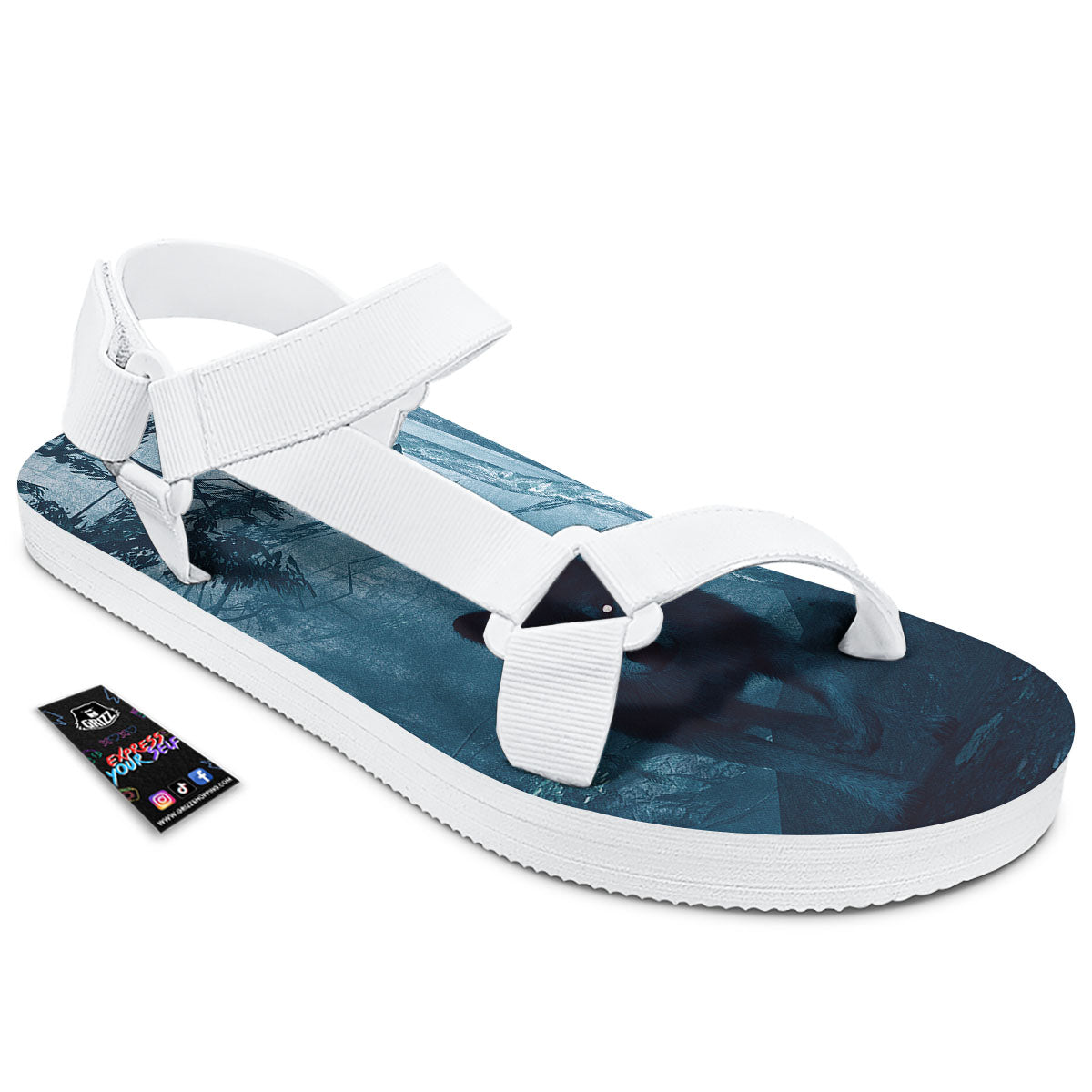 Wolf Jungle Print White Open Toe Sandals-grizzshop