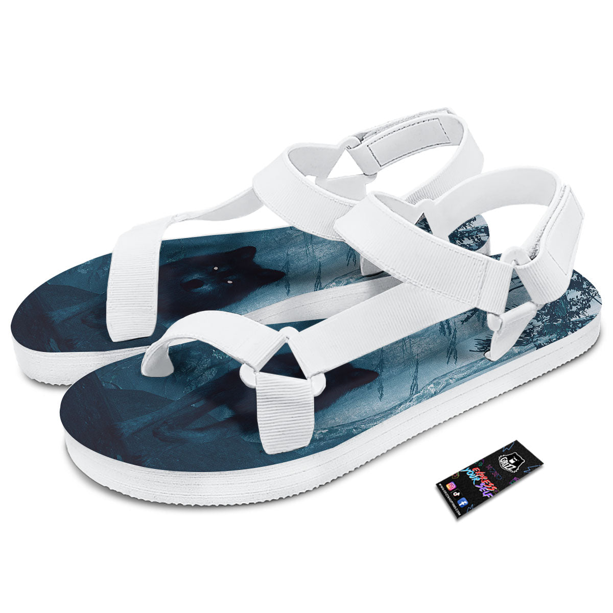 Wolf Jungle Print White Open Toe Sandals-grizzshop