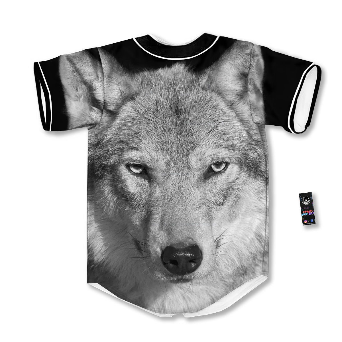 Wolf Monochrome Print Baseball Jersey-grizzshop