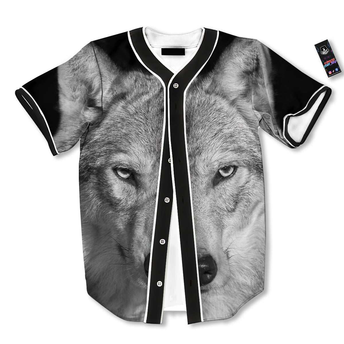 Wolf Monochrome Print Baseball Jersey-grizzshop