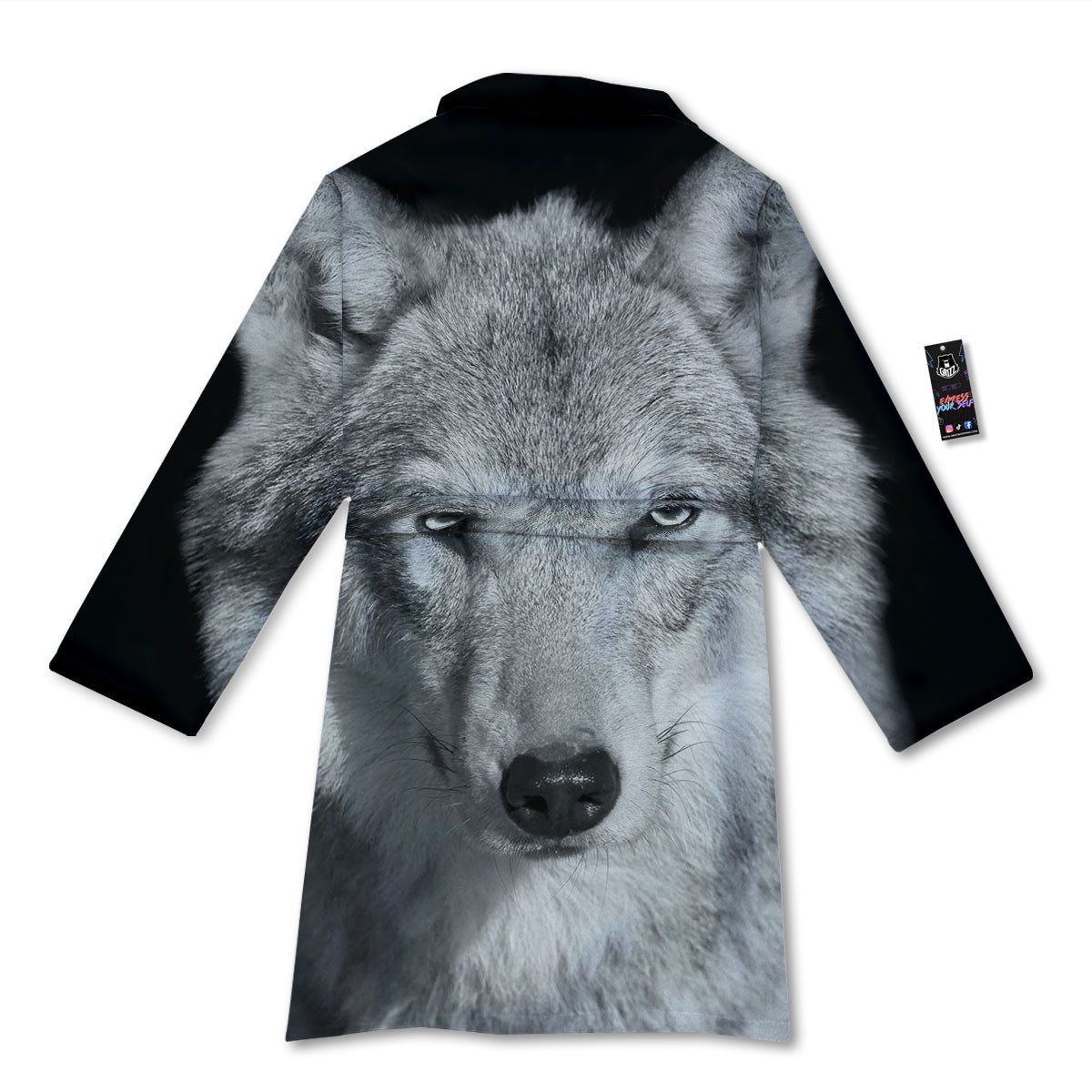 Wolf Monochrome Print Bathrobe-grizzshop