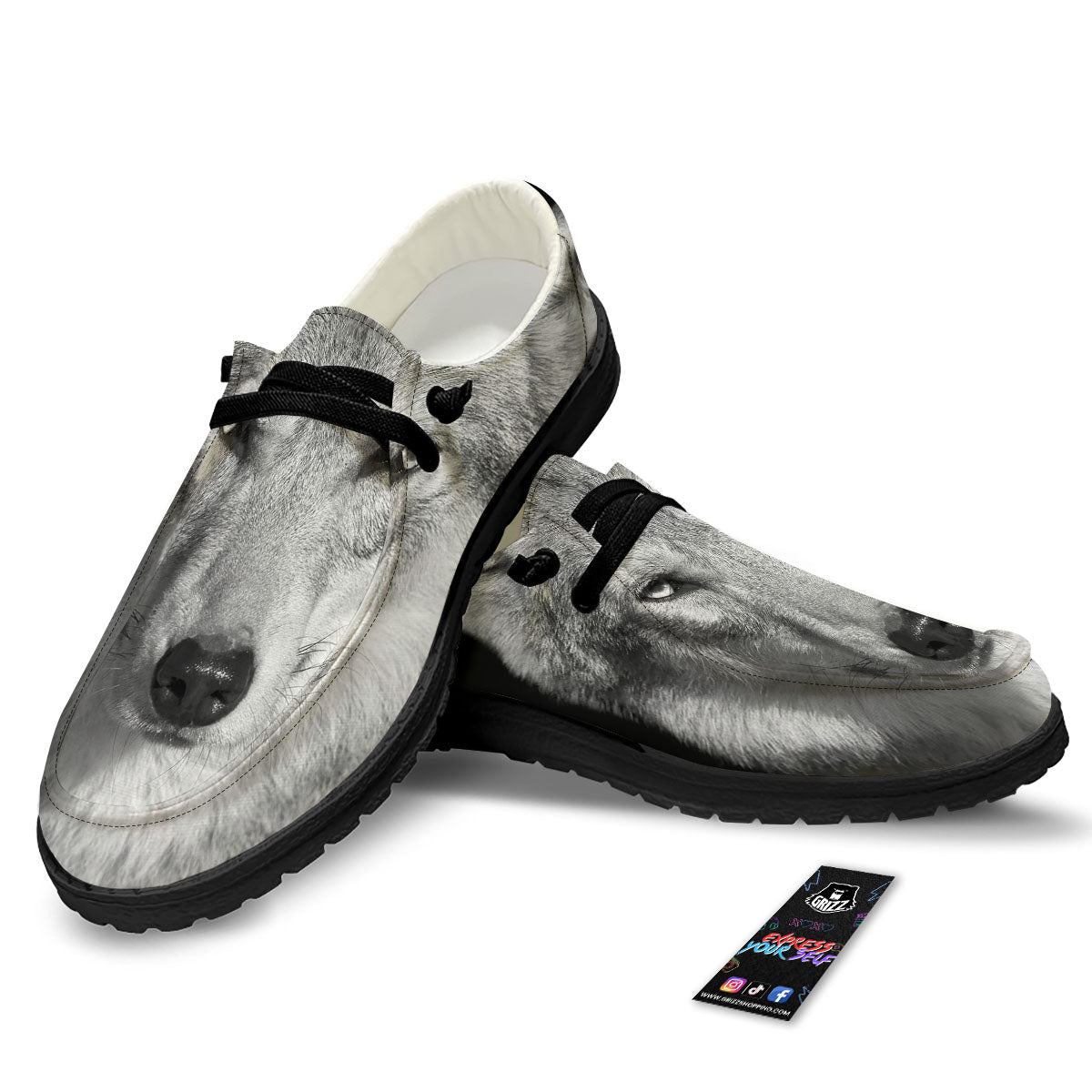 Wolf Monochrome Print Black Loafers-grizzshop