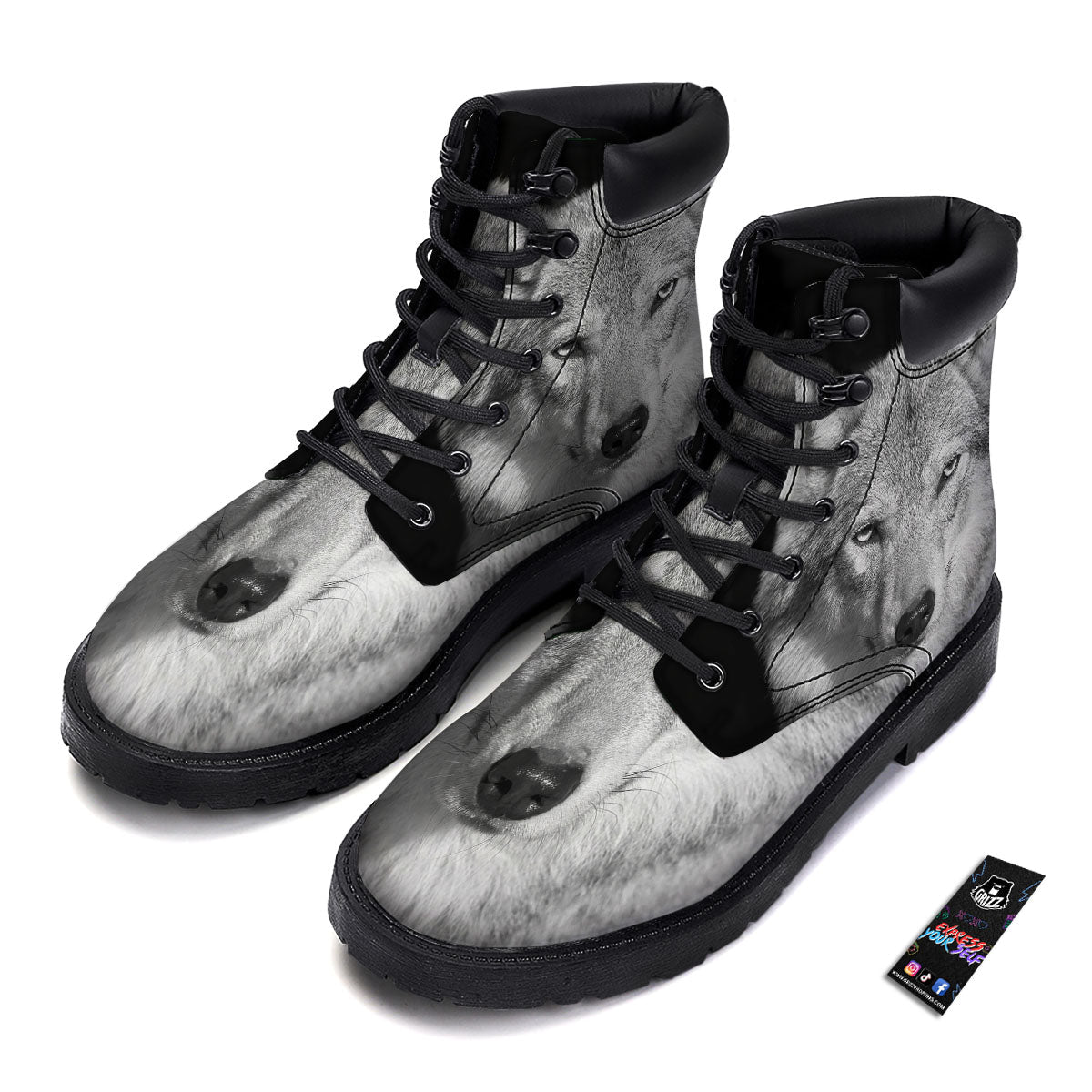Wolf Monochrome Print Boots-grizzshop