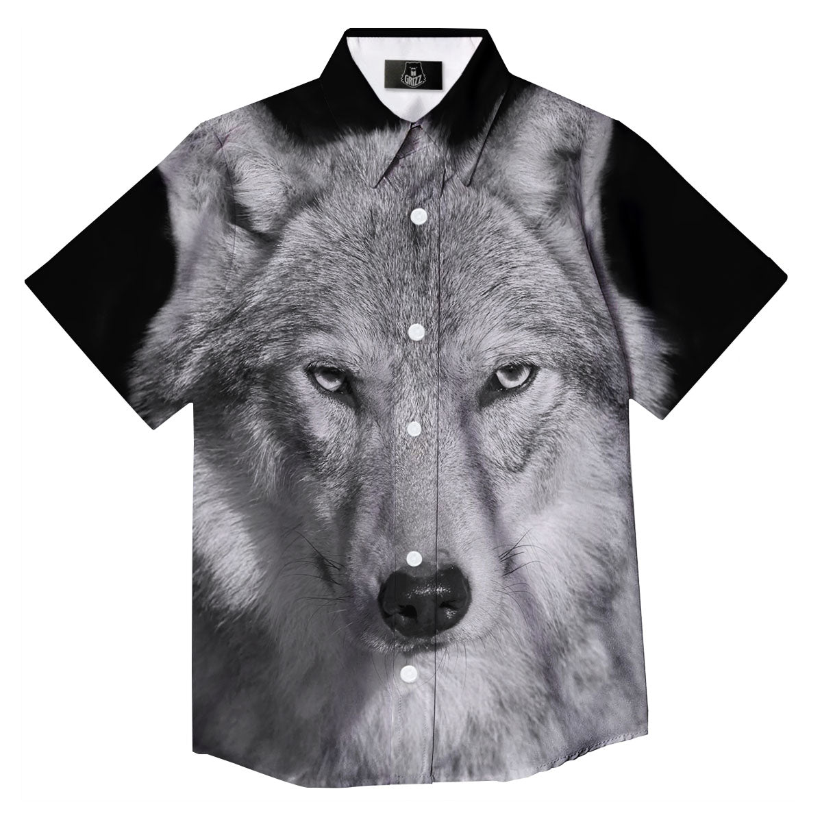 Wolf Monochrome Print Button Up Shirt-grizzshop