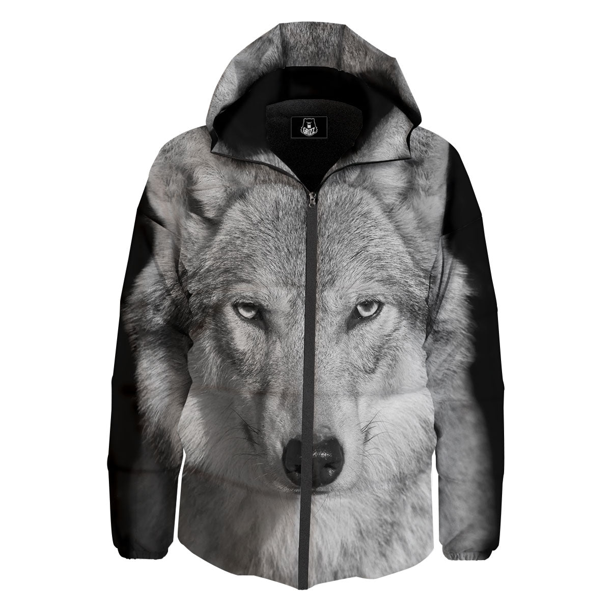 Wolf Monochrome Print Down Jacket-grizzshop