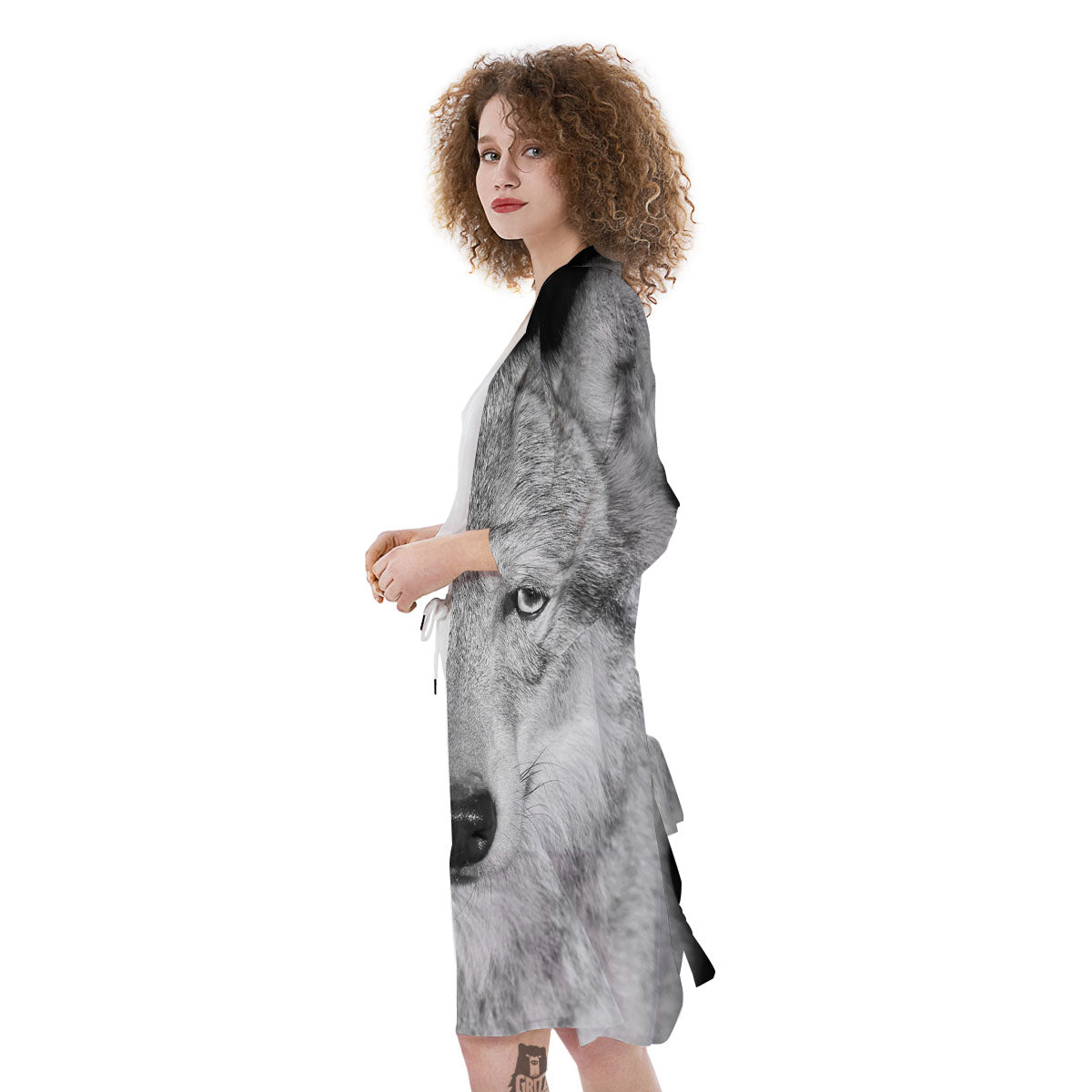 Wolf Monochrome Print Kimono-grizzshop