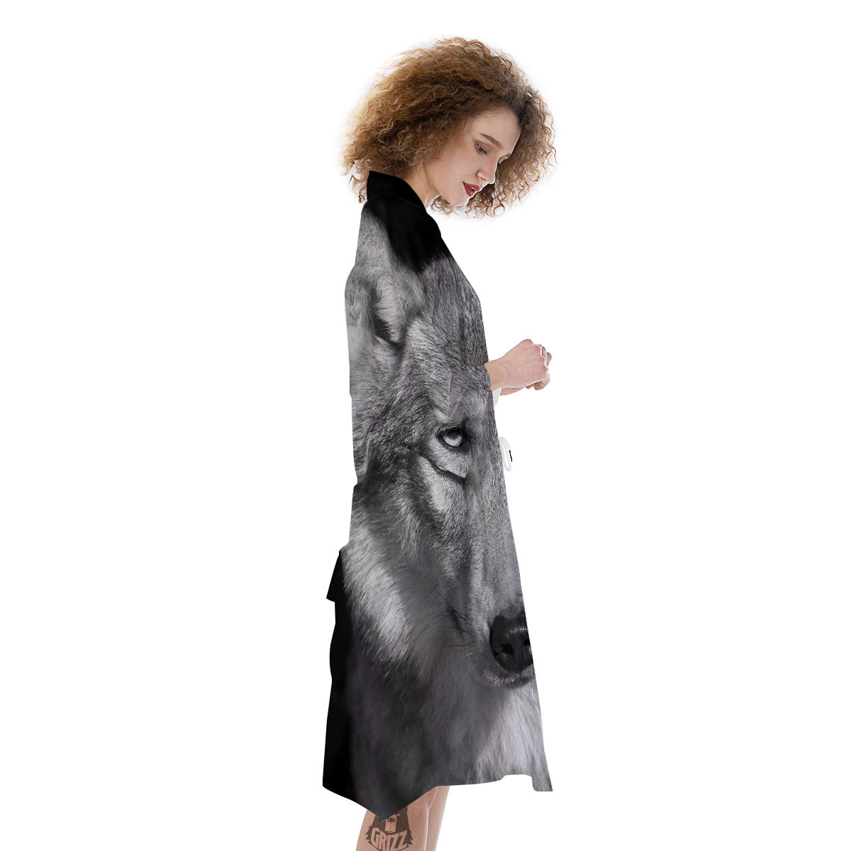 Wolf Monochrome Print Kimono-grizzshop