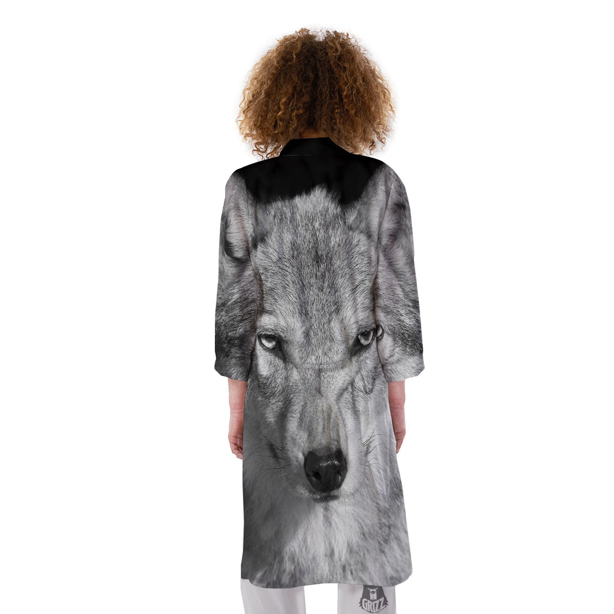 Wolf Monochrome Print Kimono-grizzshop