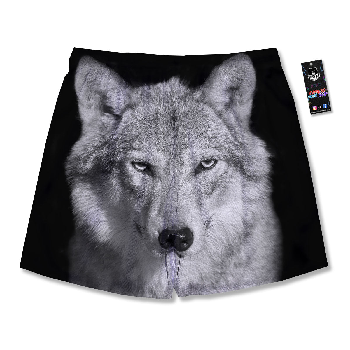 Wolf Monochrome Print Men's Running Shorts-grizzshop