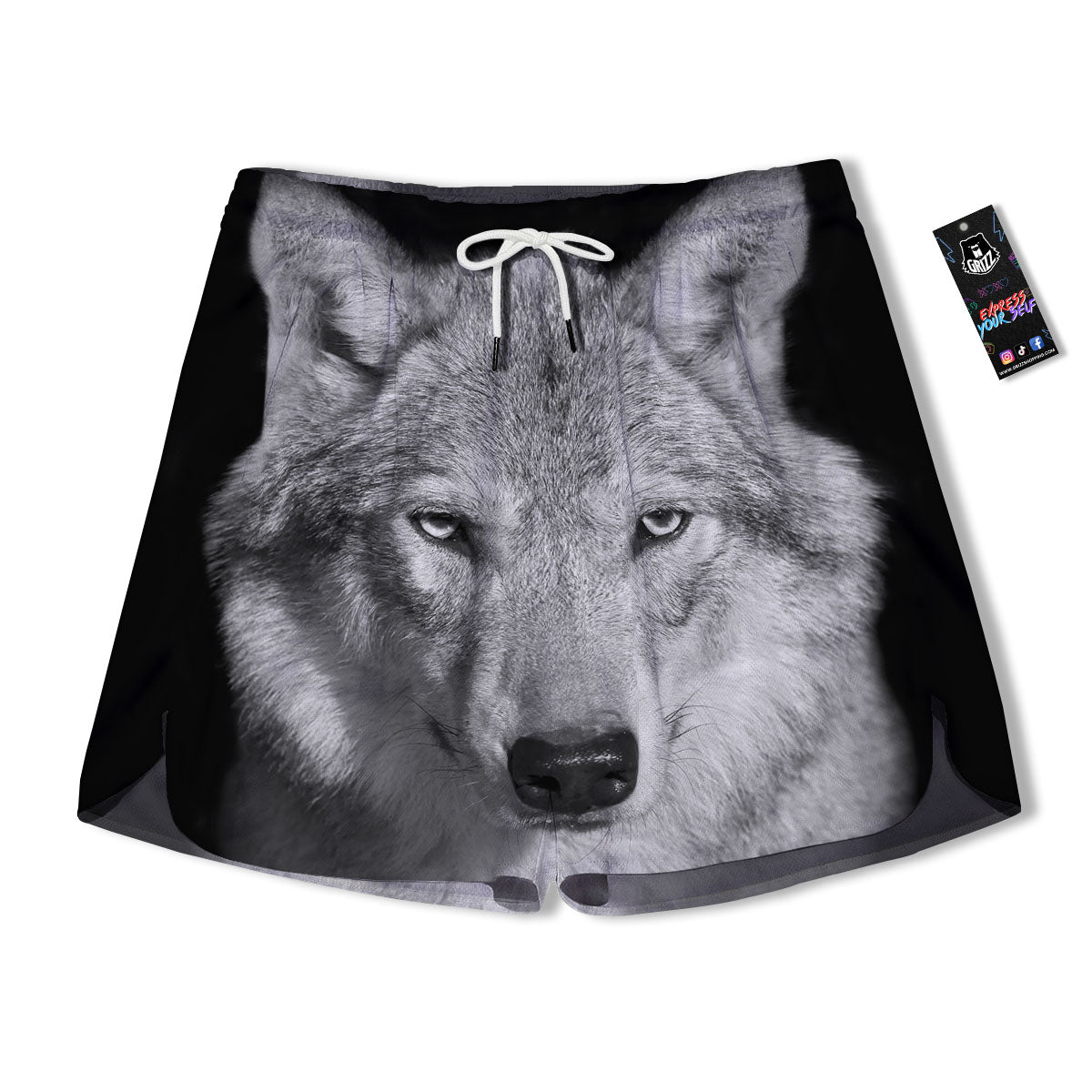 Wolf Monochrome Print Men's Running Shorts-grizzshop