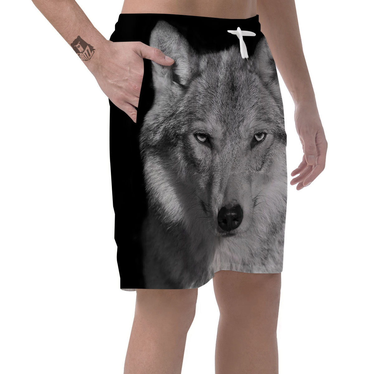 Wolf Monochrome Print Men's Shorts-grizzshop