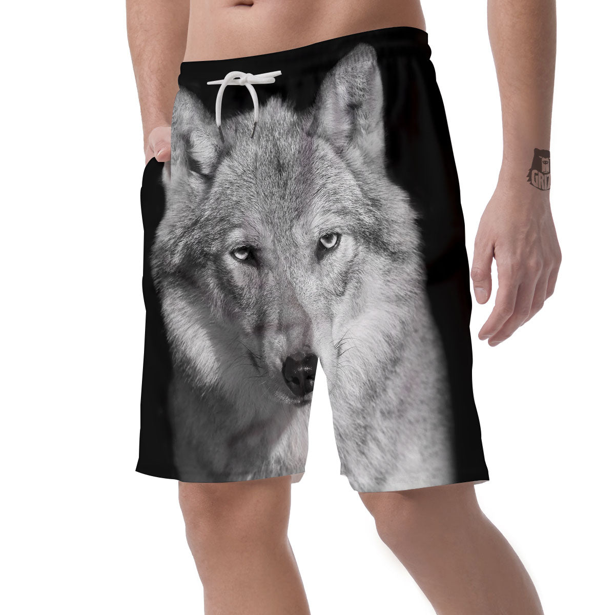 Wolf Monochrome Print Men's Shorts-grizzshop