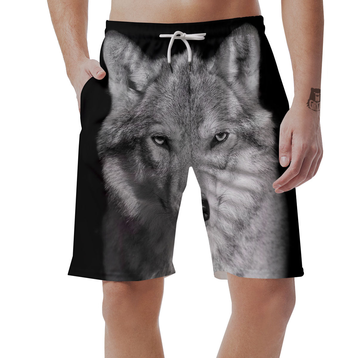 Wolf Monochrome Print Men's Shorts-grizzshop