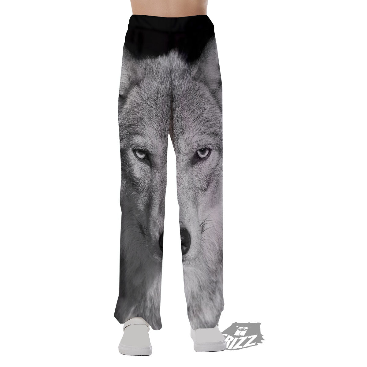 Wolf Monochrome Print Pajama Pants-grizzshop