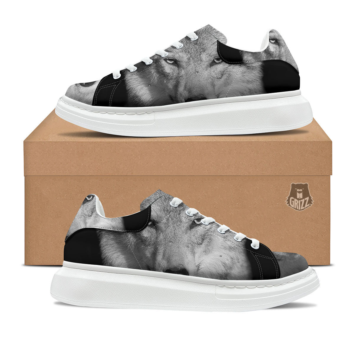 Wolf Monochrome Print Platform Shoes-grizzshop