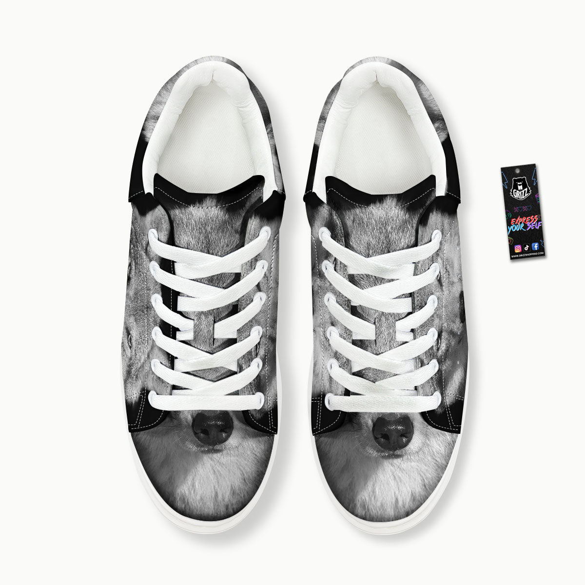 Wolf Monochrome Print Platform Shoes-grizzshop