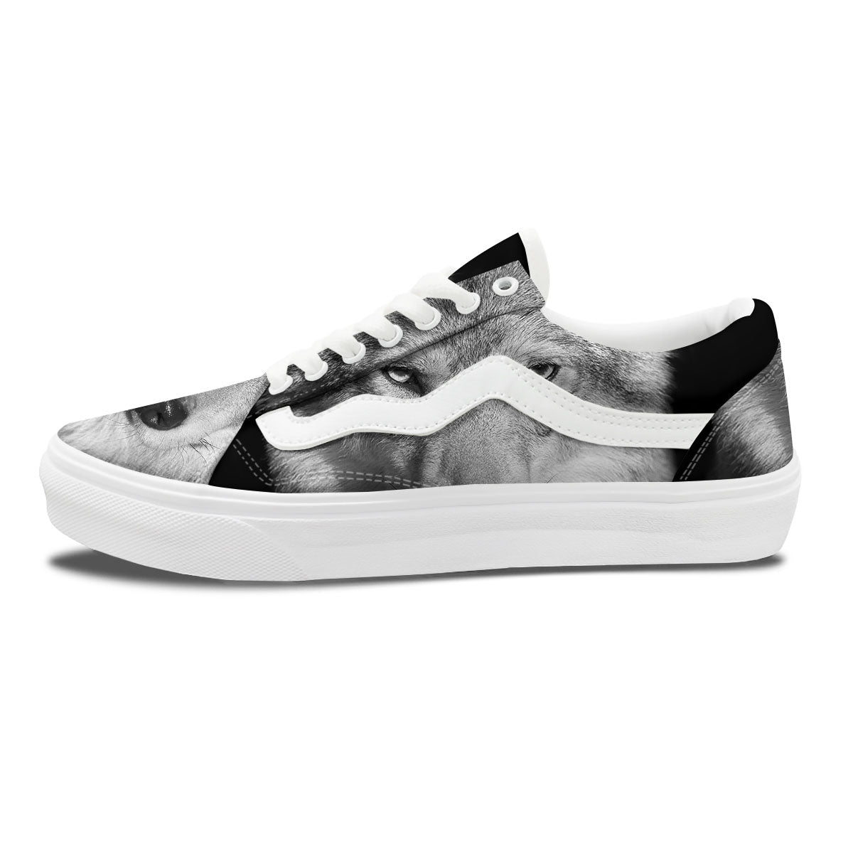 Wolf Monochrome Print Skate Shoes-grizzshop